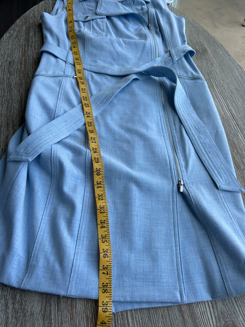 Calvin Klein Light Blue Sleeveless Moto Zip Belted Dress Women’s Size 10 Lined - Picture 14 of 14